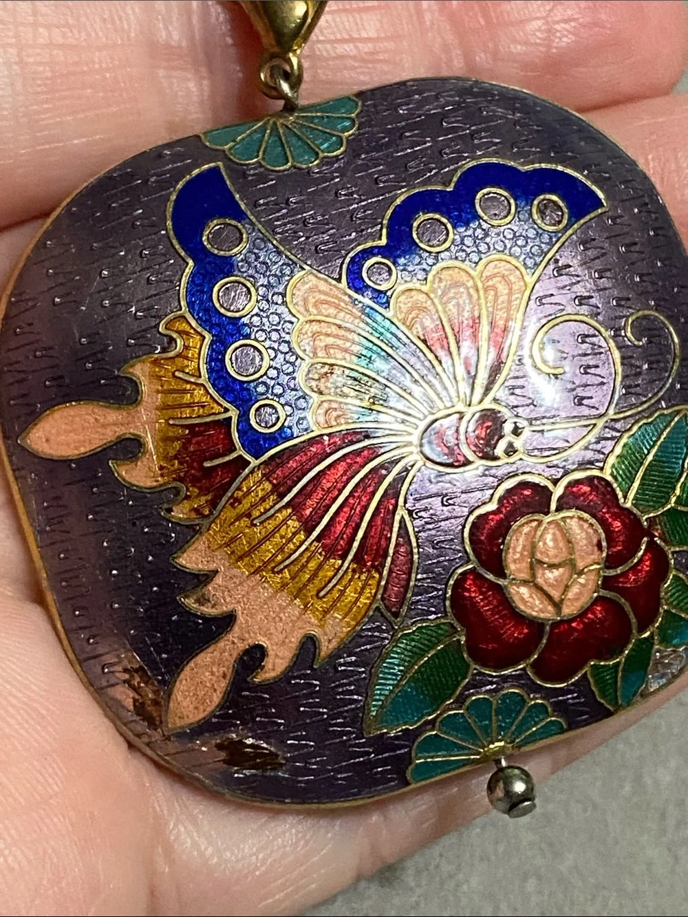VTG Purple Butterfly Cloisonné Pendant Purse Charm